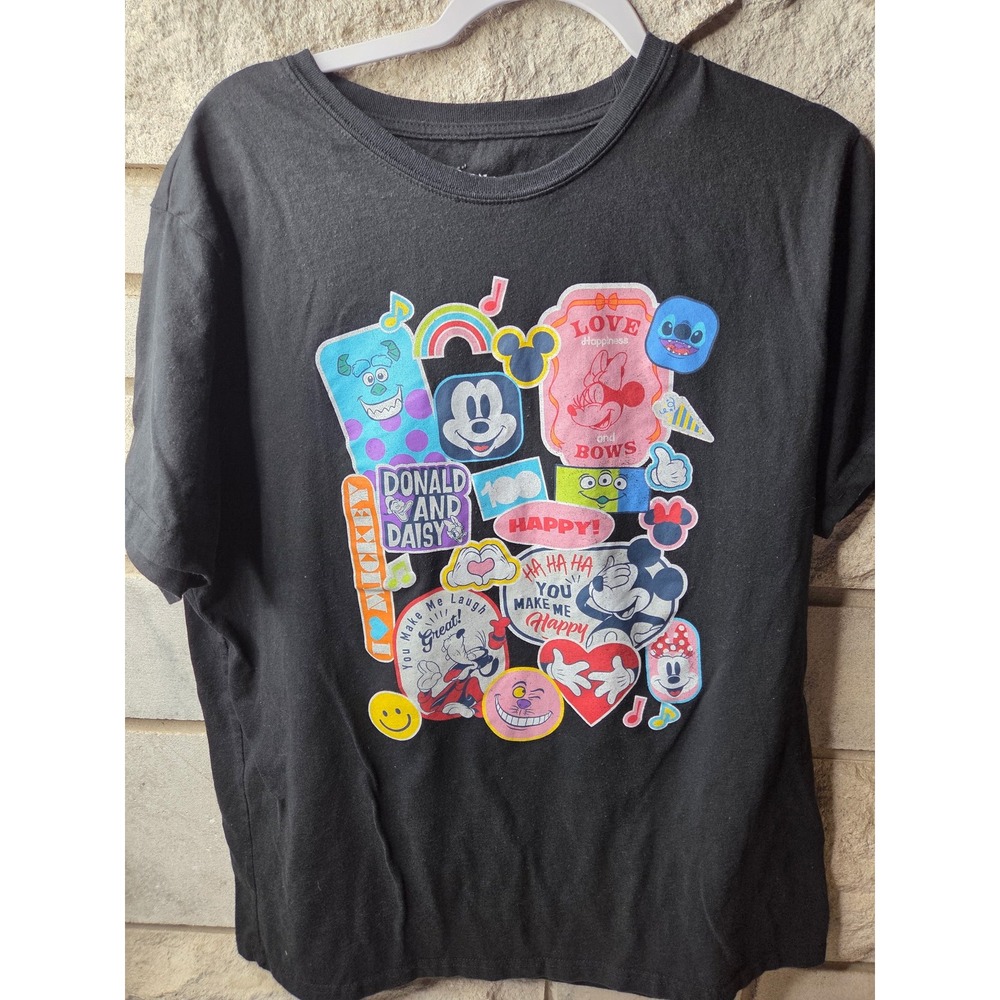 Disney 100 Years‎ of Wonder Graphic T-Shirt Black Mickey Stitch Sulley Womens L